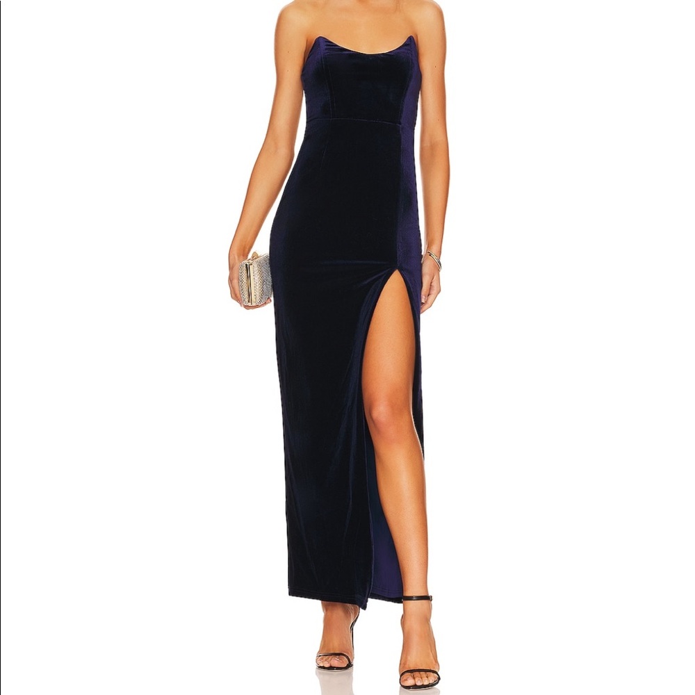 Strapless maxi dress in midnight blue
